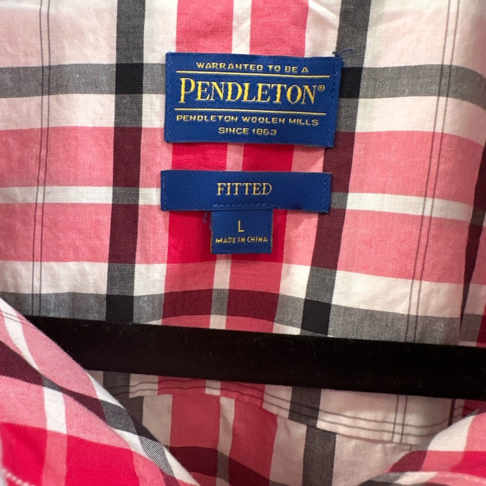 Pendleton Shirt Womens Large fitted Pink Button Up Plaid Roll Tab Cotton Size L - Picture 3 of 4
